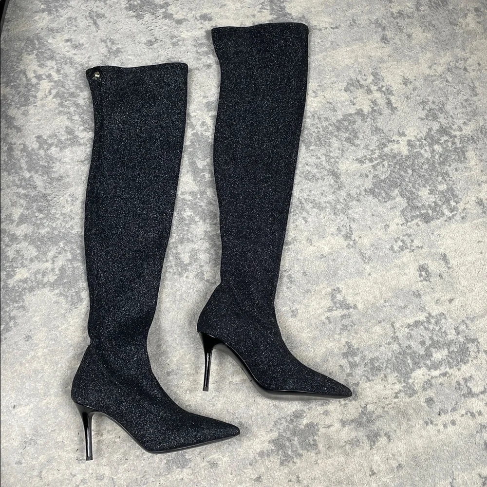 NIB Giuseppe Zanotti Stretch Glitter Over The Knee Boots Black Sz 36